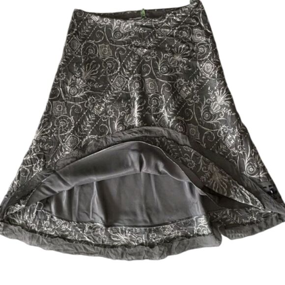 WHbm grey pure silk midi slip skirt a-line size 8 floral parsley - Picture 2 of 10